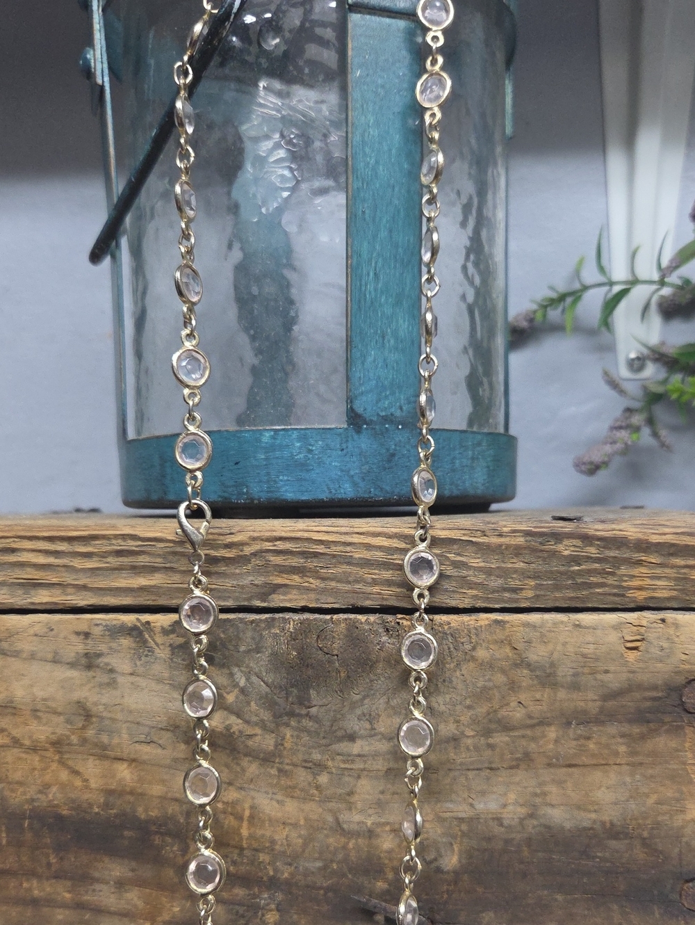 Vintage Two Sisters Gold Tone Clear Crystal Bezel Station Chain Necklace
